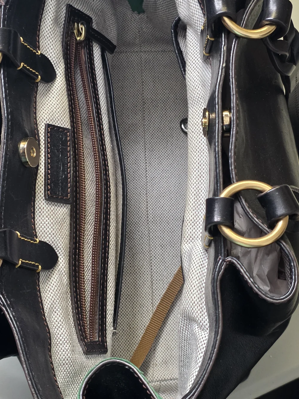 Dooney & Bourke Black Florentine Leather Tote with Braided Shoulder Straps